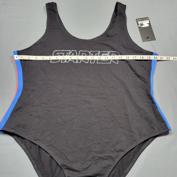 Starter High-Cut Thong Bodysuit Womens Size XLarge Black Front Logo Side Stripes - Picture 6 of 10